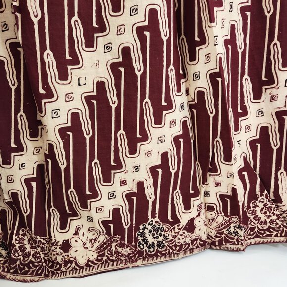 Vintage Batik A-Line Maxi Skirt Long Brown Cream Elastic Waist - Picture 2 of 9